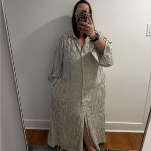 By Anthropologie Long-Sleeve Lurex Maxi Shirt Dress 1X